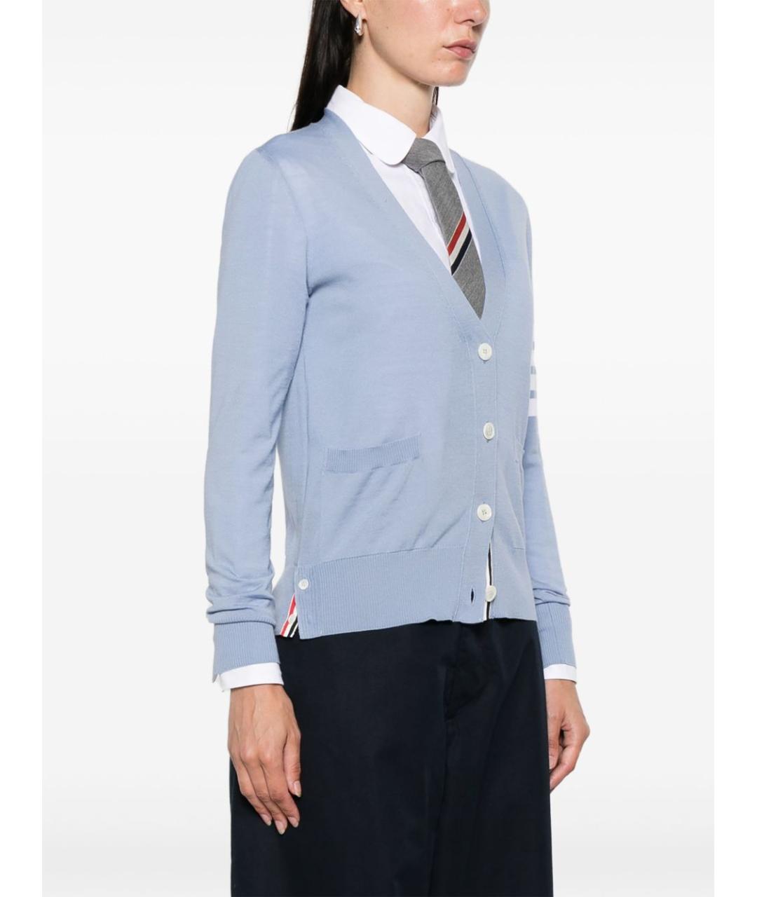 THOM BROWNE Голубой шерстяной кардиган, фото 5
