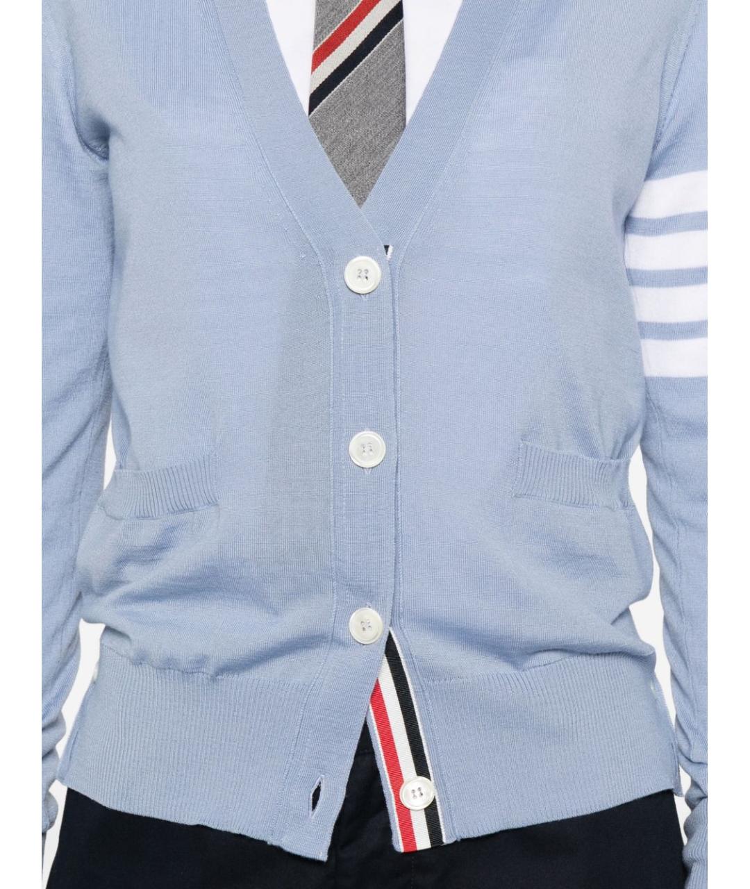 THOM BROWNE Голубой шерстяной кардиган, фото 3