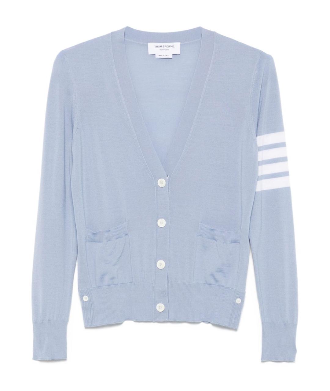 THOM BROWNE Голубой шерстяной кардиган, фото 1