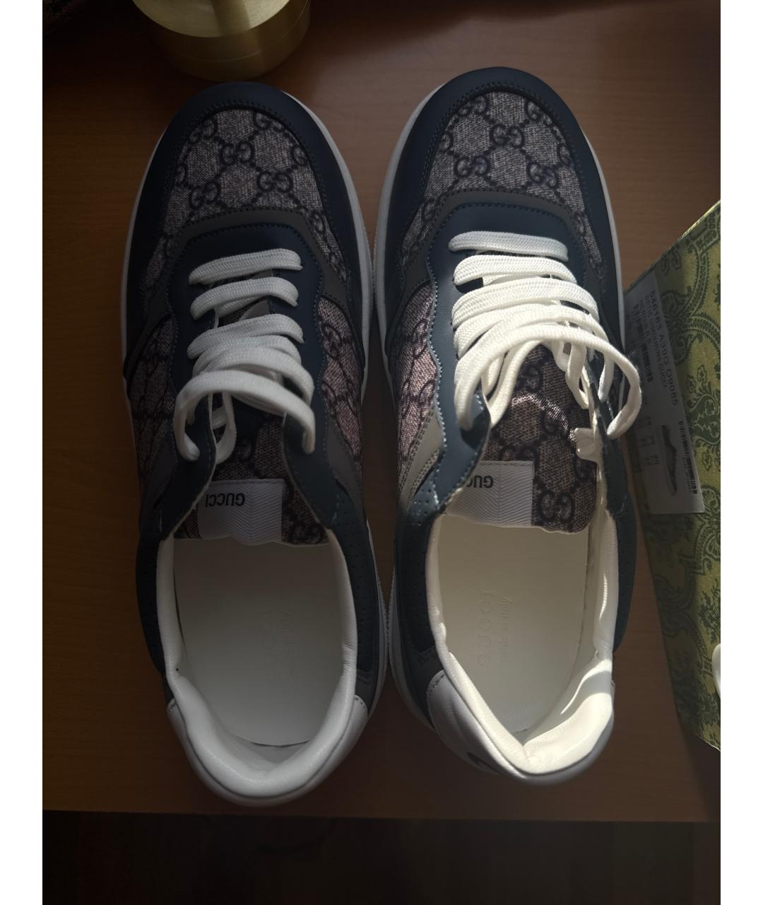 GUCCI Темно-синие кожаные высокие кроссовки / кеды, фото 4