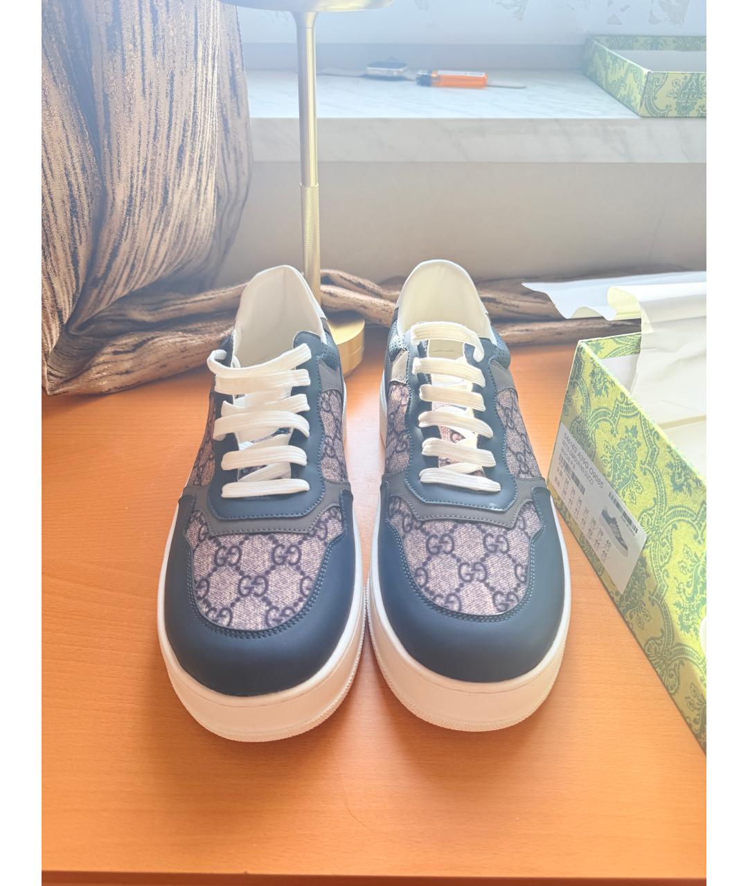 GUCCI Темно-синие кожаные высокие кроссовки / кеды, фото 3