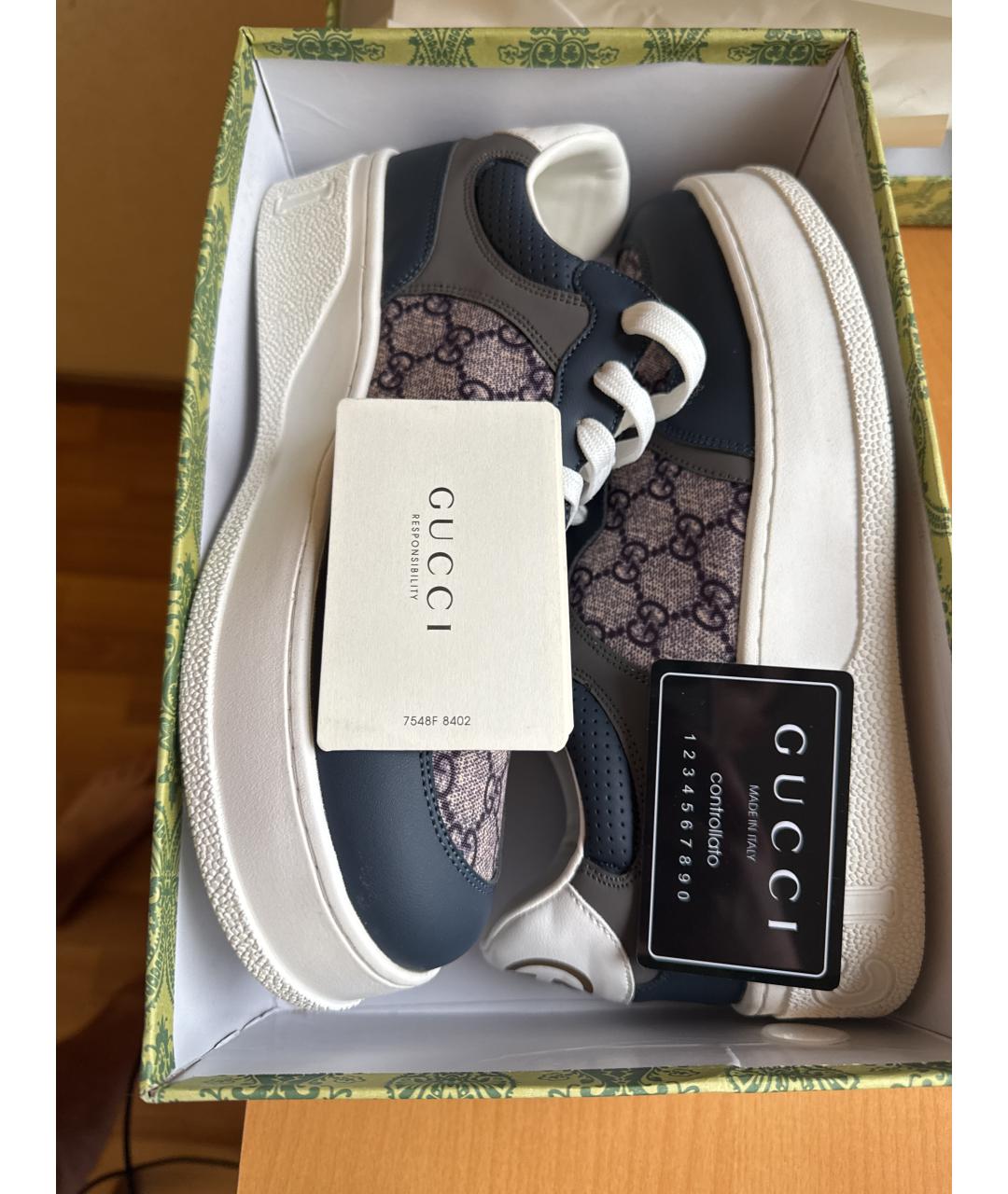 GUCCI Темно-синие кожаные высокие кроссовки / кеды, фото 5