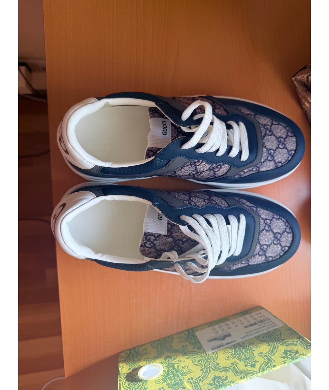 GUCCI Темно-синие кожаные высокие кроссовки / кеды, фото 7