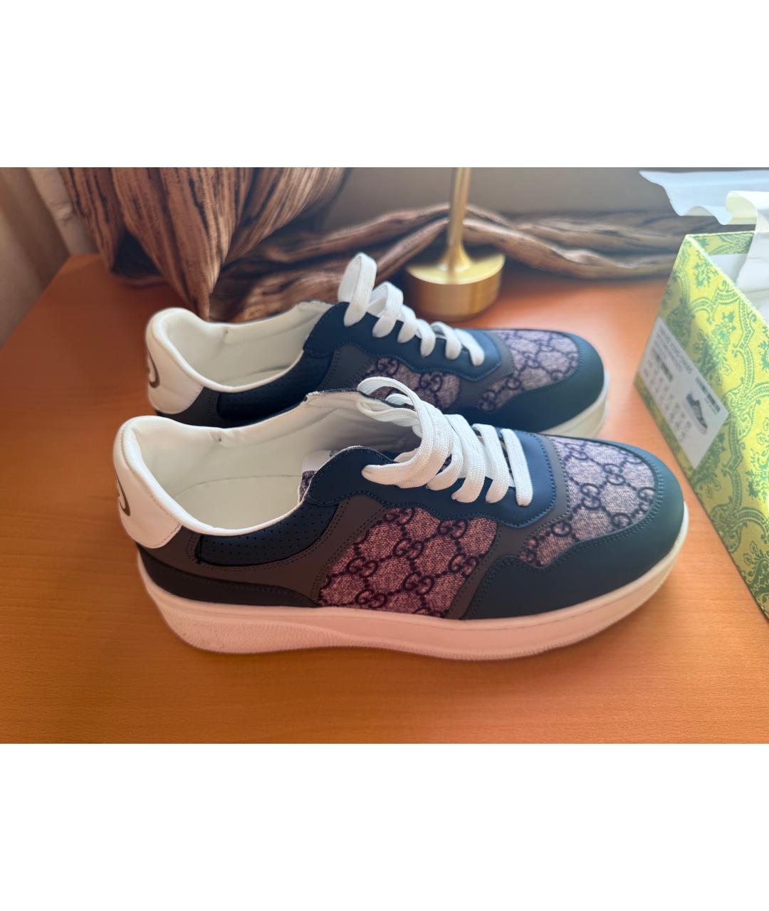 GUCCI Темно-синие кожаные высокие кроссовки / кеды, фото 10