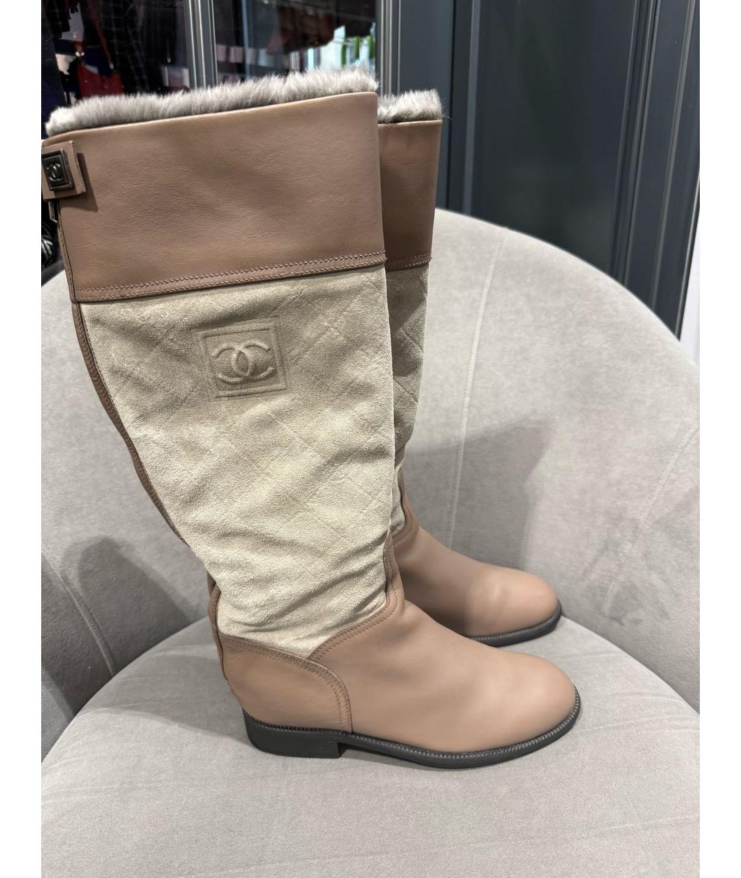 CHANEL Бежевые кожаные сапоги, фото 9