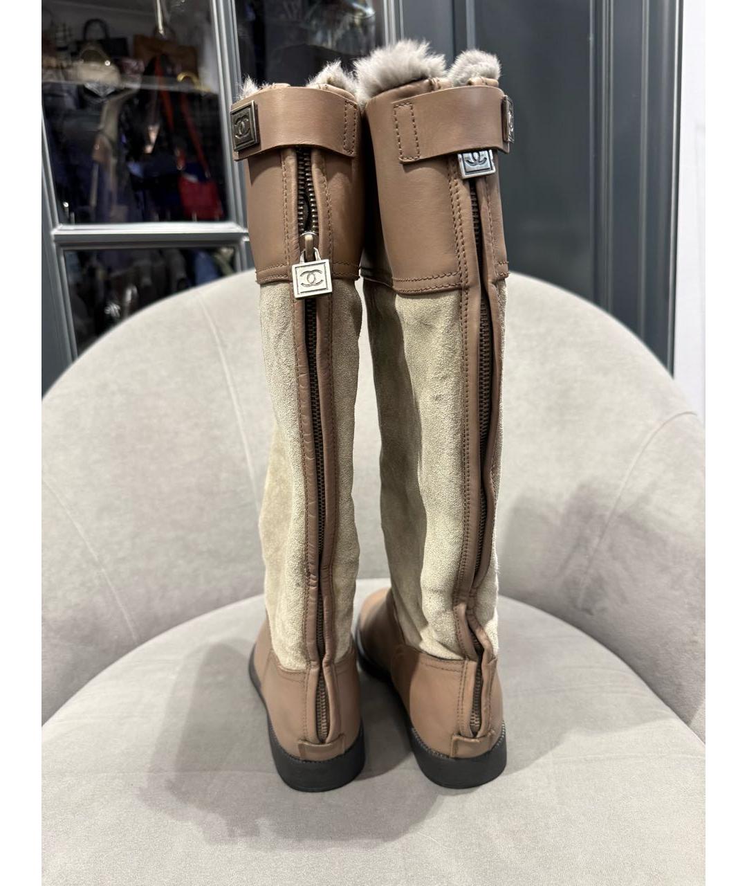 CHANEL Бежевые кожаные сапоги, фото 5