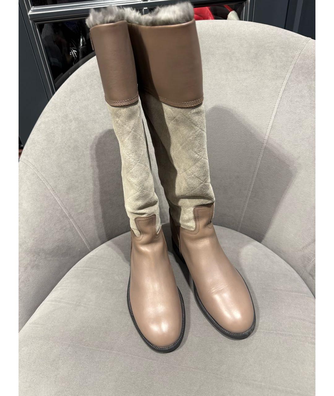 CHANEL Бежевые кожаные сапоги, фото 3