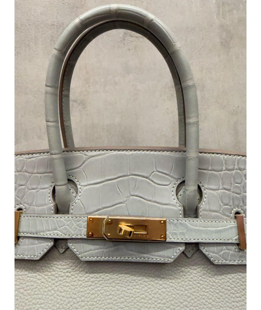 HERMES Серая кожаная сумка с короткими ручками, фото 5