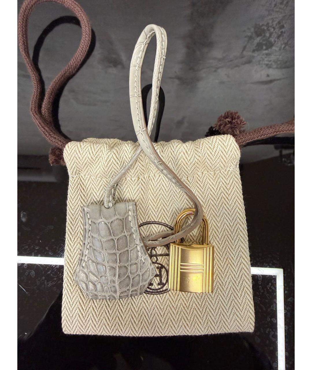 HERMES Серая кожаная сумка с короткими ручками, фото 6