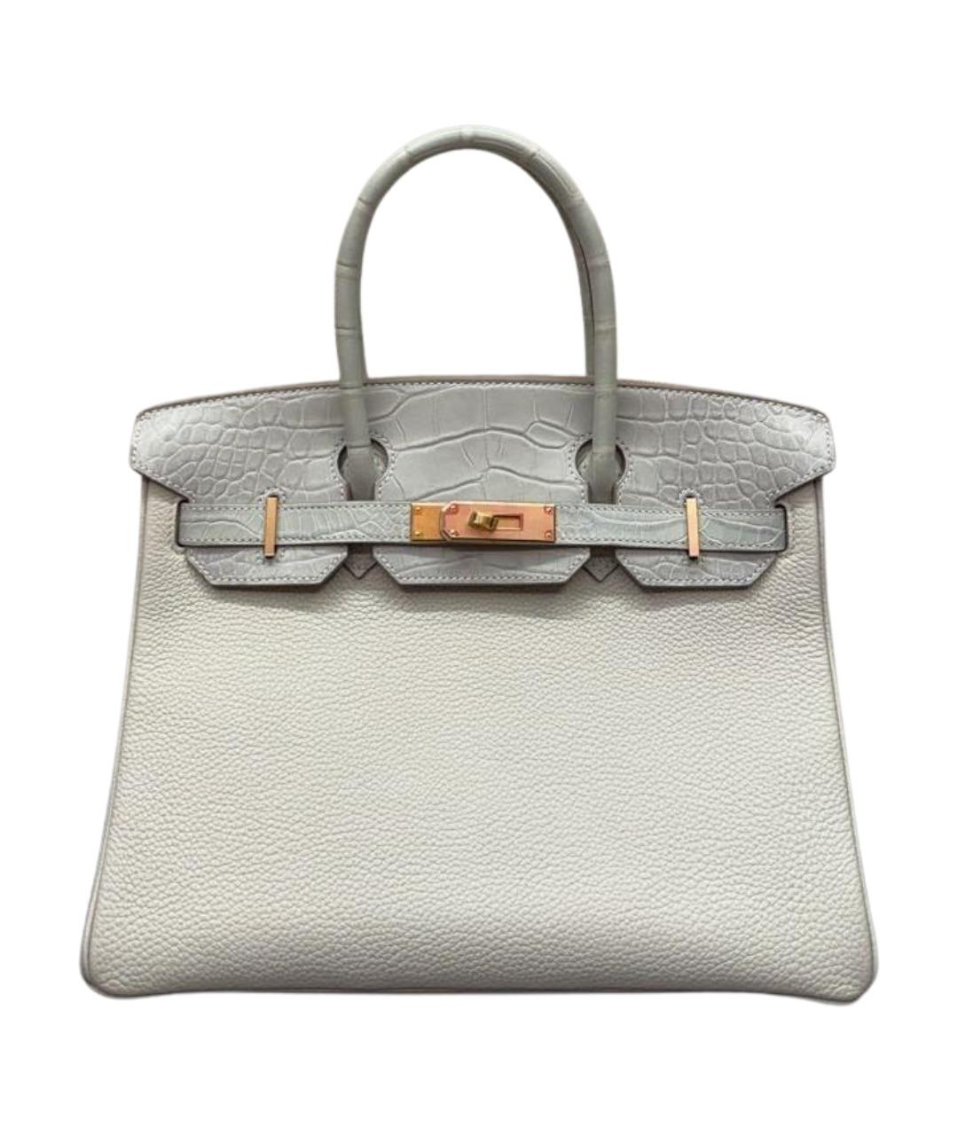 HERMES Серая кожаная сумка с короткими ручками, фото 1