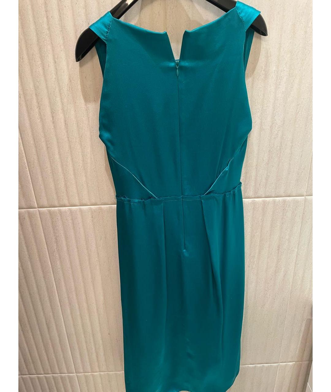 ALBERTA FERRETTI Бирюзовое шелковое коктейльное платье, фото 2