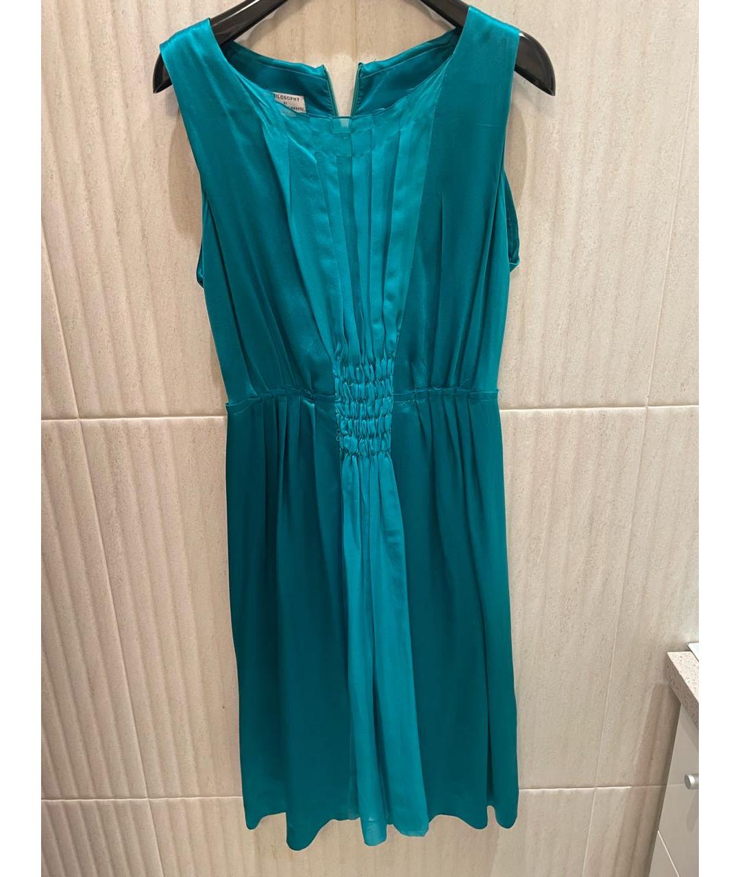 ALBERTA FERRETTI Бирюзовое шелковое коктейльное платье, фото 4