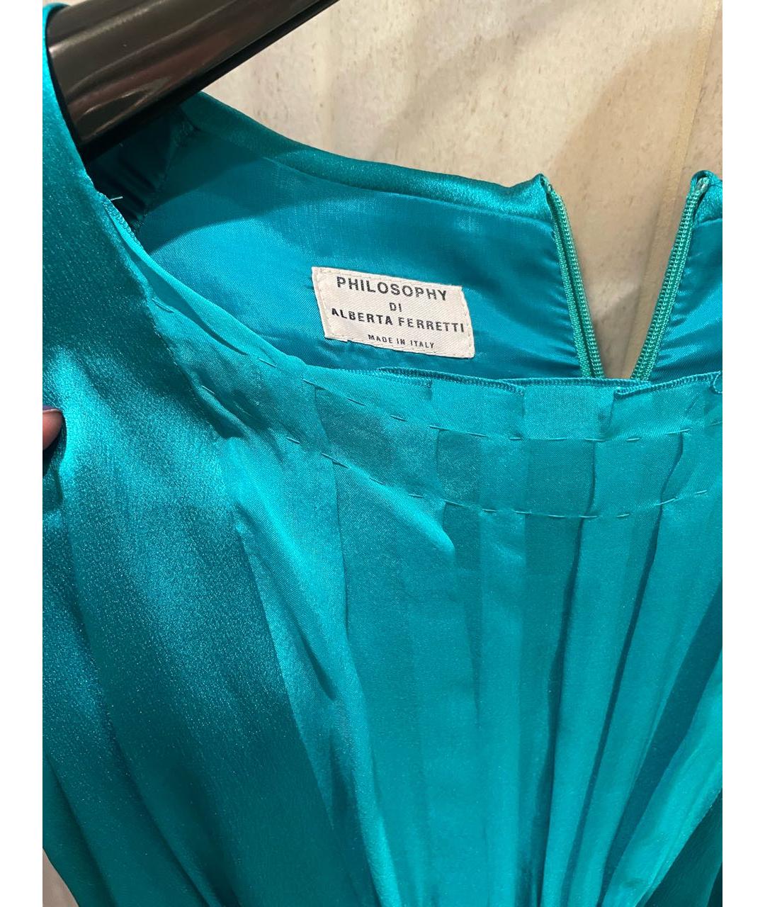 ALBERTA FERRETTI Бирюзовое шелковое коктейльное платье, фото 3