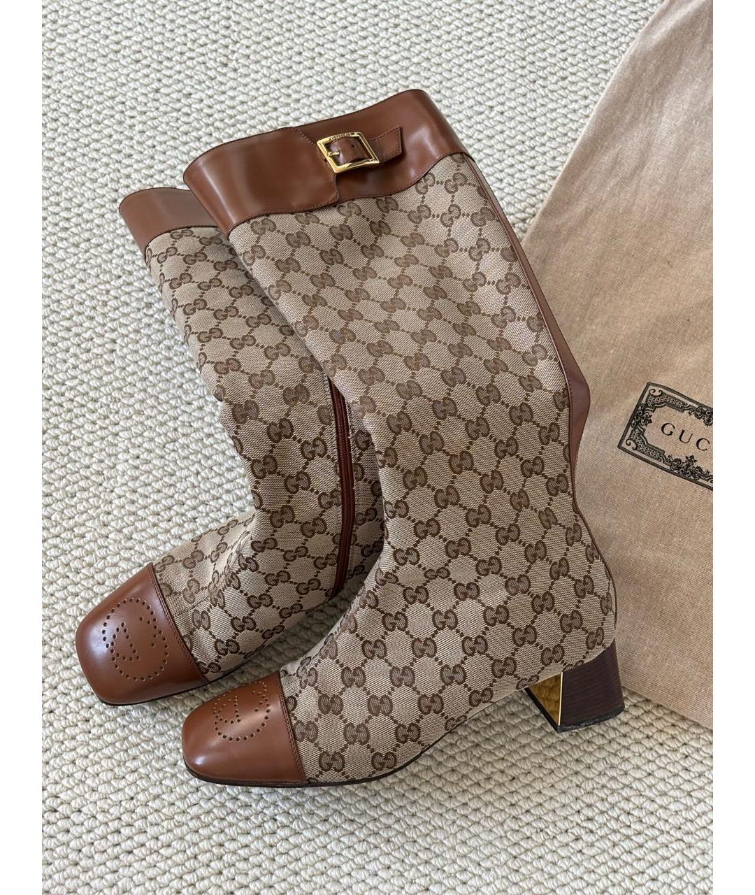 GUCCI Коричневые текстильные сапоги, фото 2