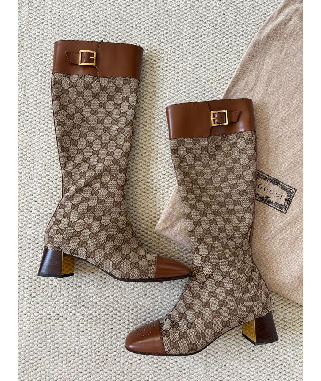 GUCCI Коричневые текстильные сапоги, фото 9