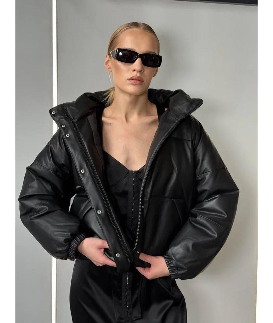 YVES SALOMON Черный кожаный пуховик, фото 4