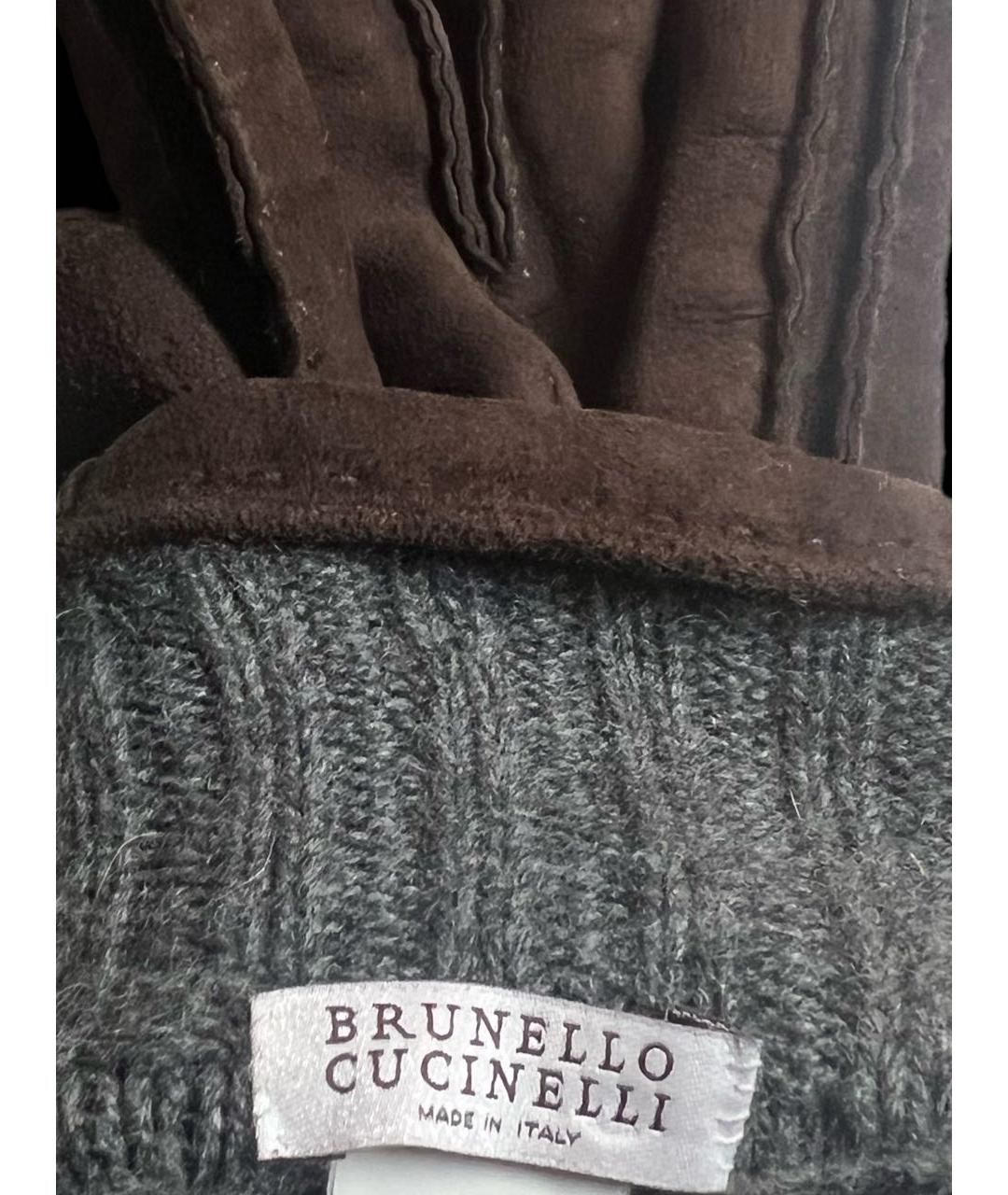BRUNELLO CUCINELLI Коричневые перчатки, фото 5