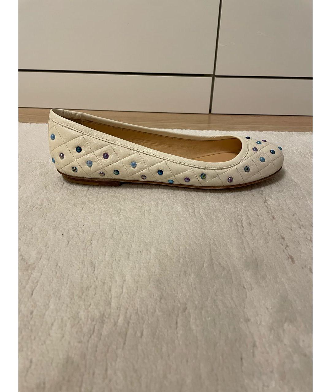 MOSCHINO Бежевые кожаные балетки, фото 7