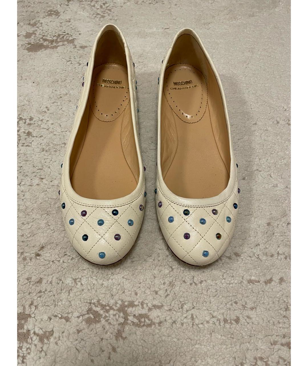 MOSCHINO Бежевые кожаные балетки, фото 2