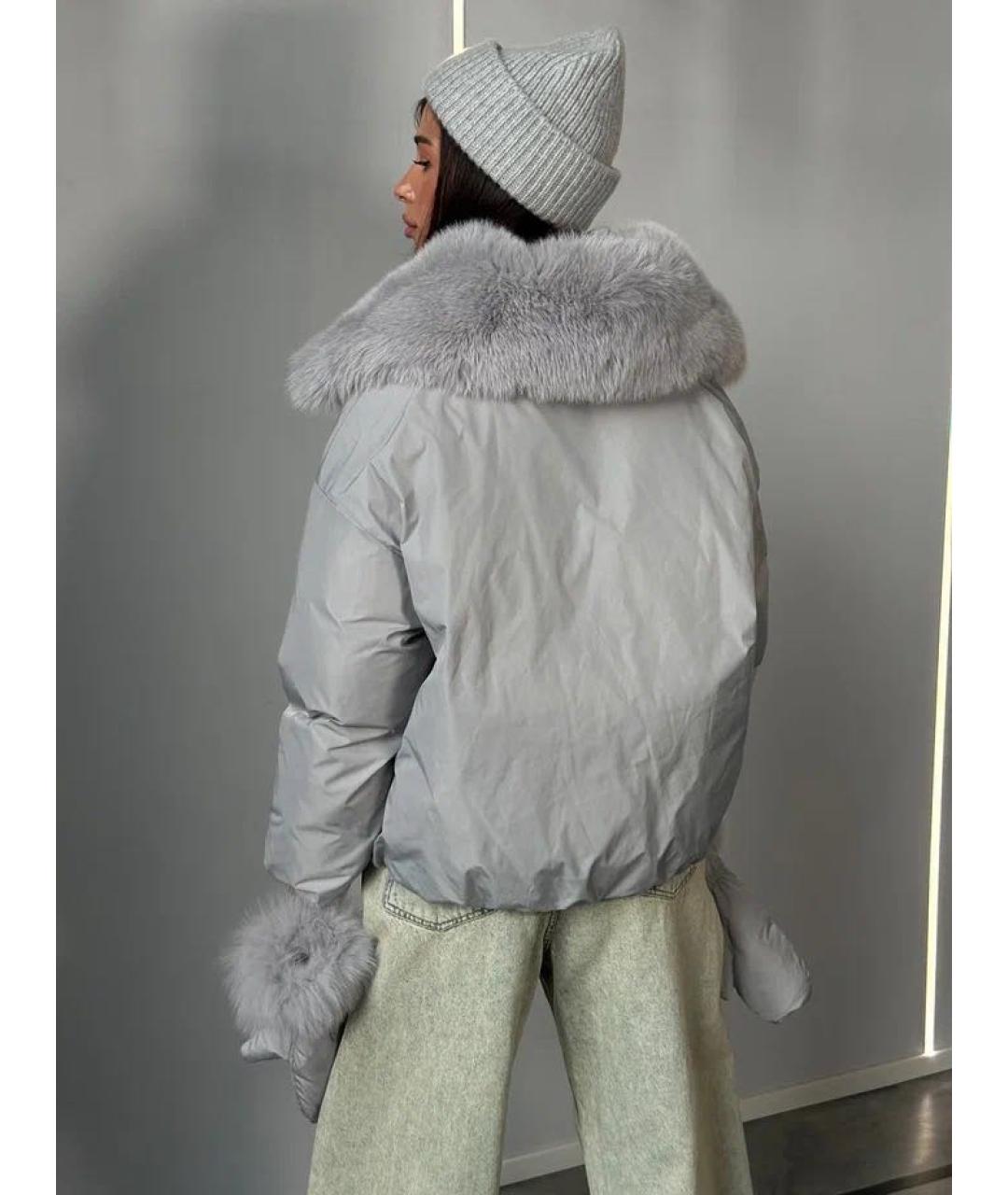YVES SALOMON Серый полиэстеровый пуховик, фото 4