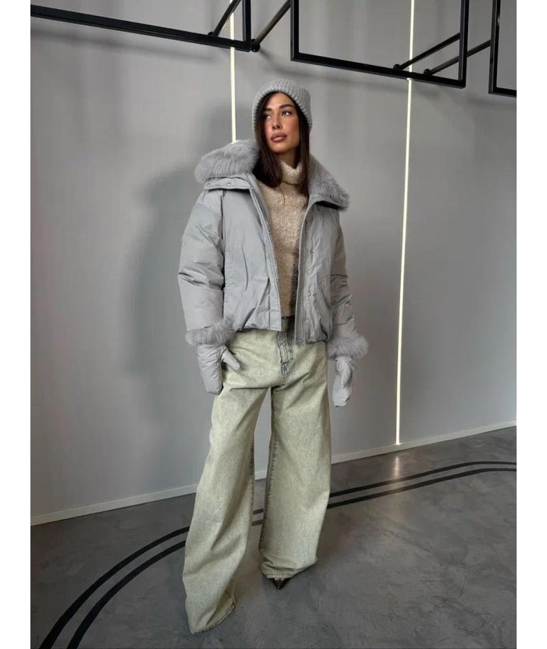 YVES SALOMON Серый полиэстеровый пуховик, фото 2