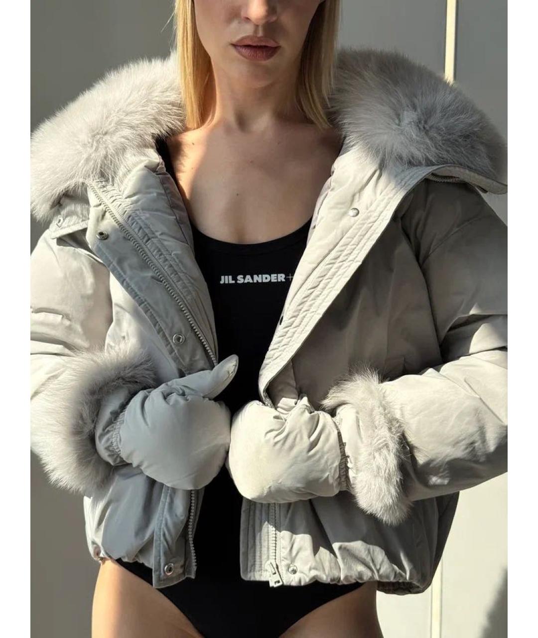 YVES SALOMON Серый полиэстеровый пуховик, фото 3