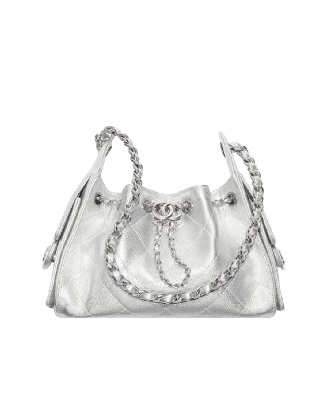 CHANEL Серая кожаная сумка с короткими ручками, фото 1