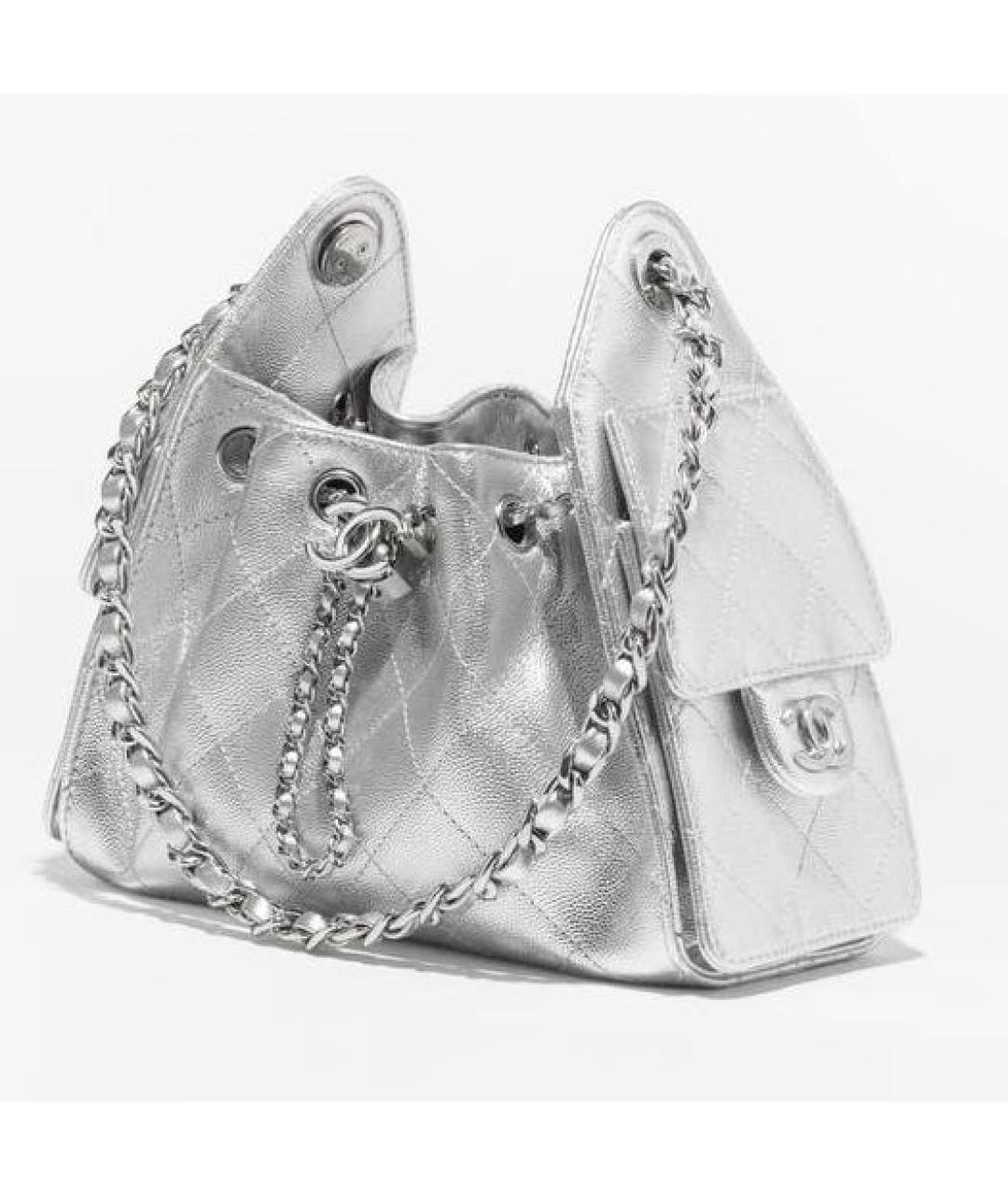 CHANEL Серая кожаная сумка с короткими ручками, фото 2