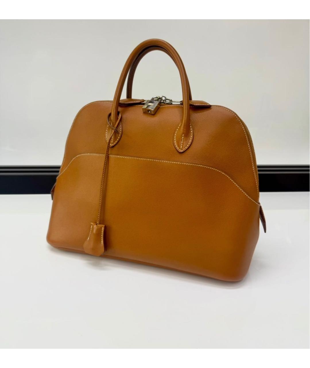 HERMES Коричневая кожаная сумка с короткими ручками, фото 2