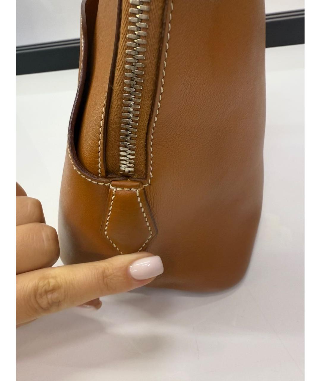 HERMES Коричневая кожаная сумка с короткими ручками, фото 7