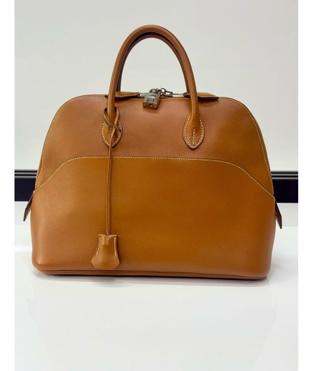 HERMES Коричневая кожаная сумка с короткими ручками, фото 8