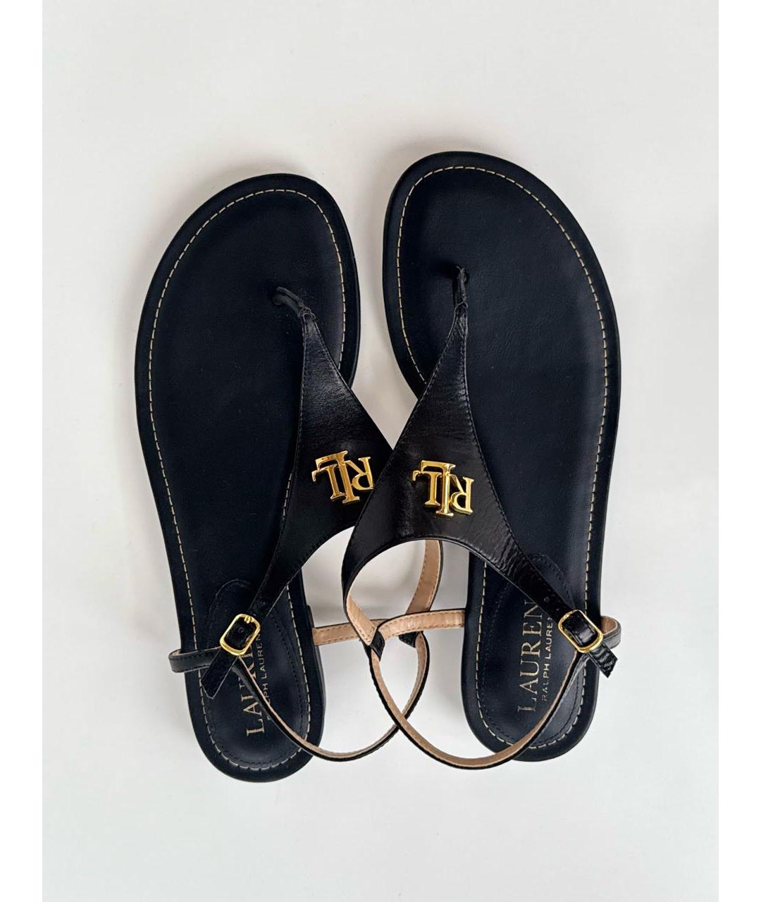 RALPH LAUREN Черные кожаные сандалии, фото 8