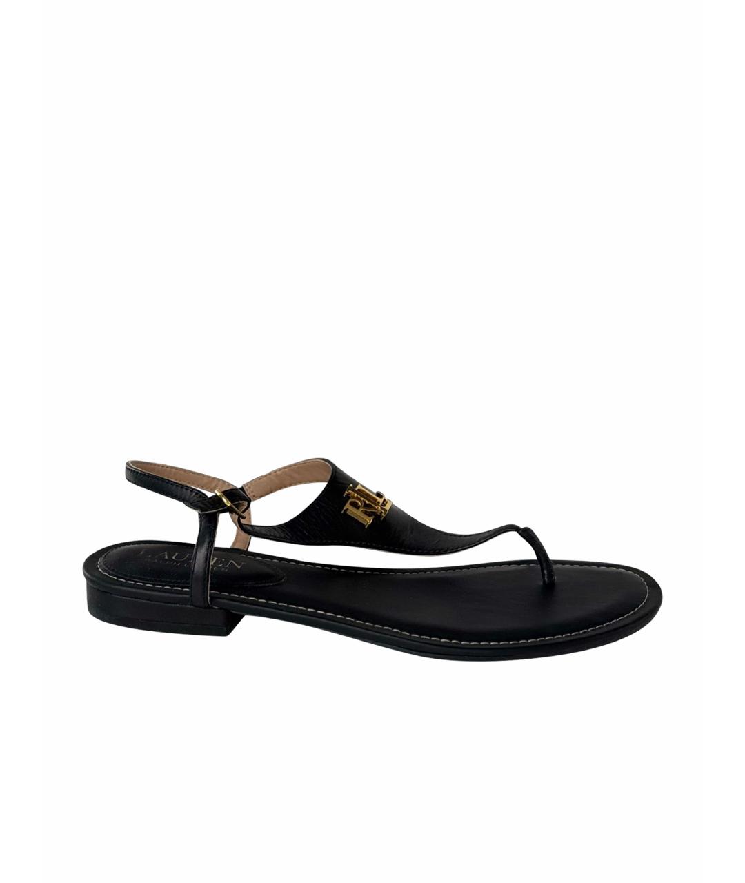 RALPH LAUREN Черные кожаные сандалии, фото 1