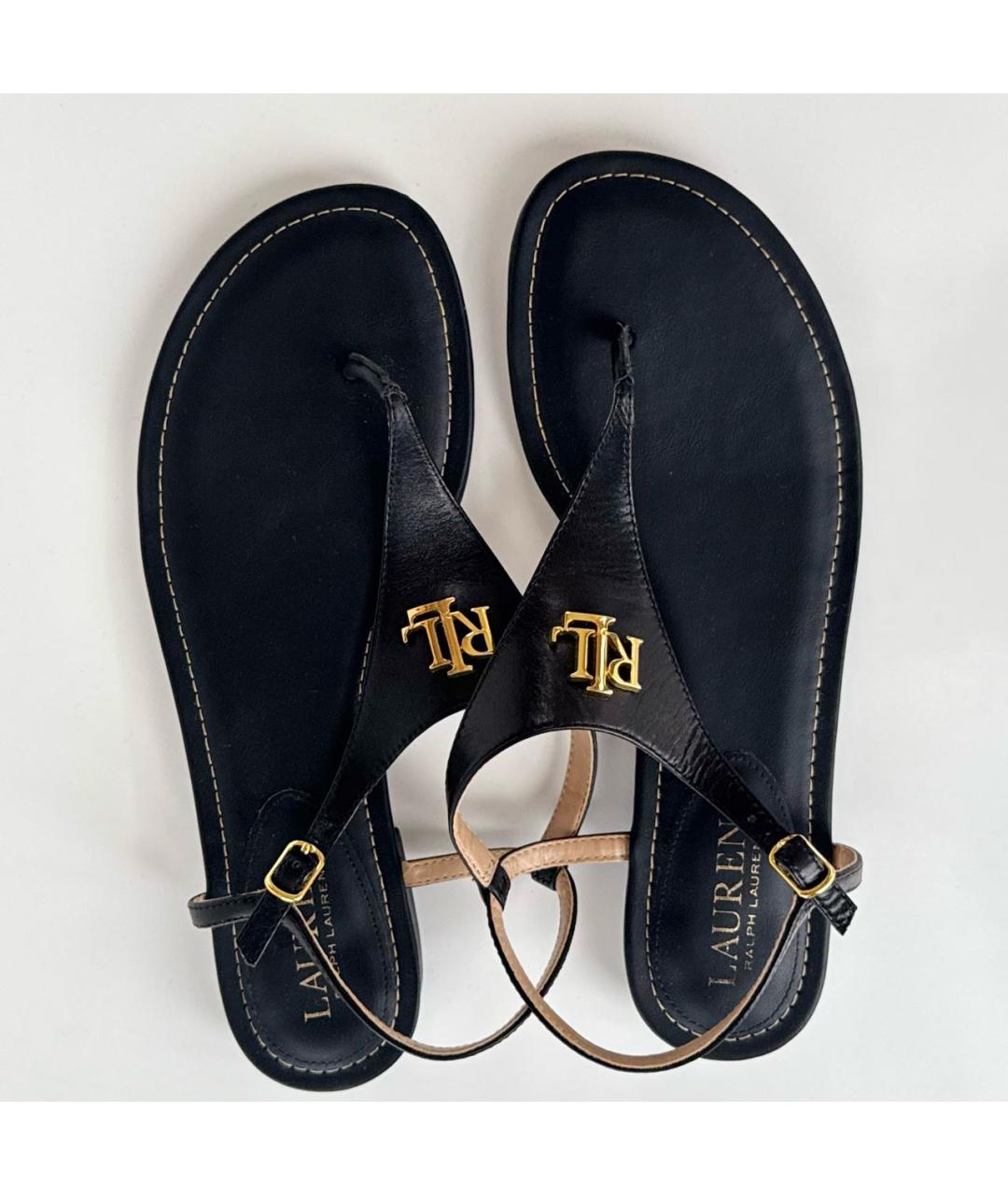 RALPH LAUREN Черные кожаные сандалии, фото 2