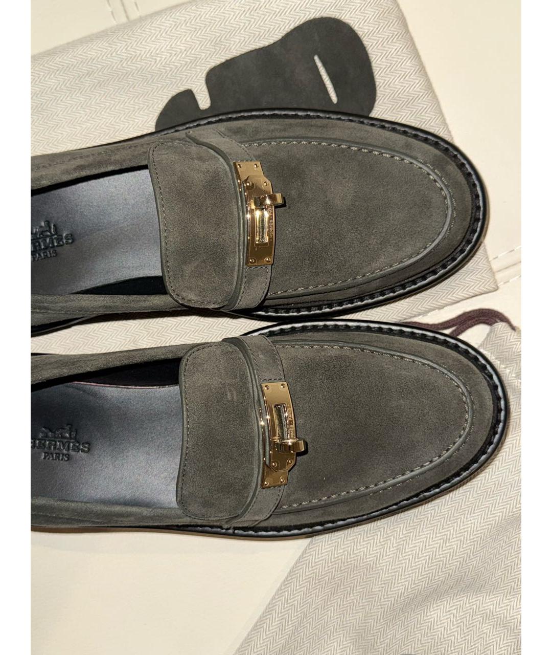 HERMES Хаки замшевые лоферы, фото 6