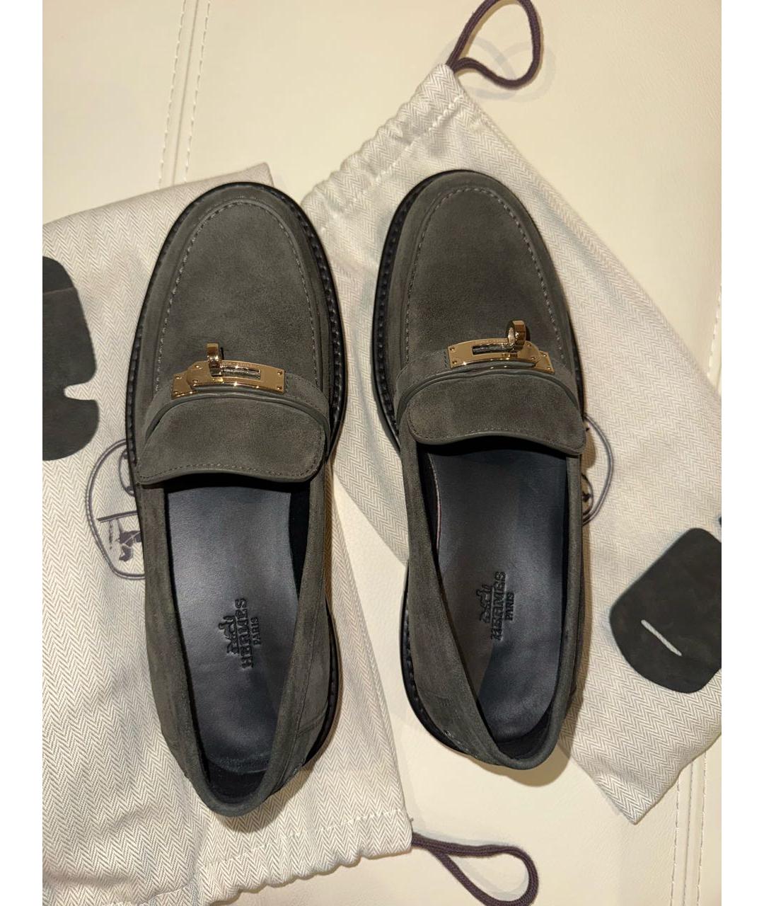 HERMES Хаки замшевые лоферы, фото 3