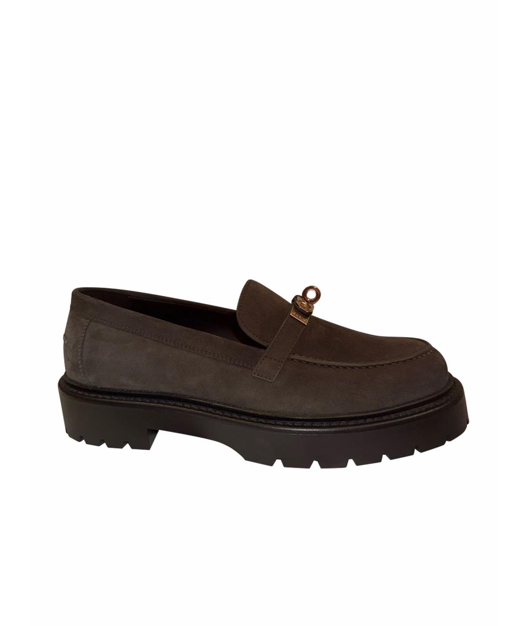 HERMES Хаки замшевые лоферы, фото 1