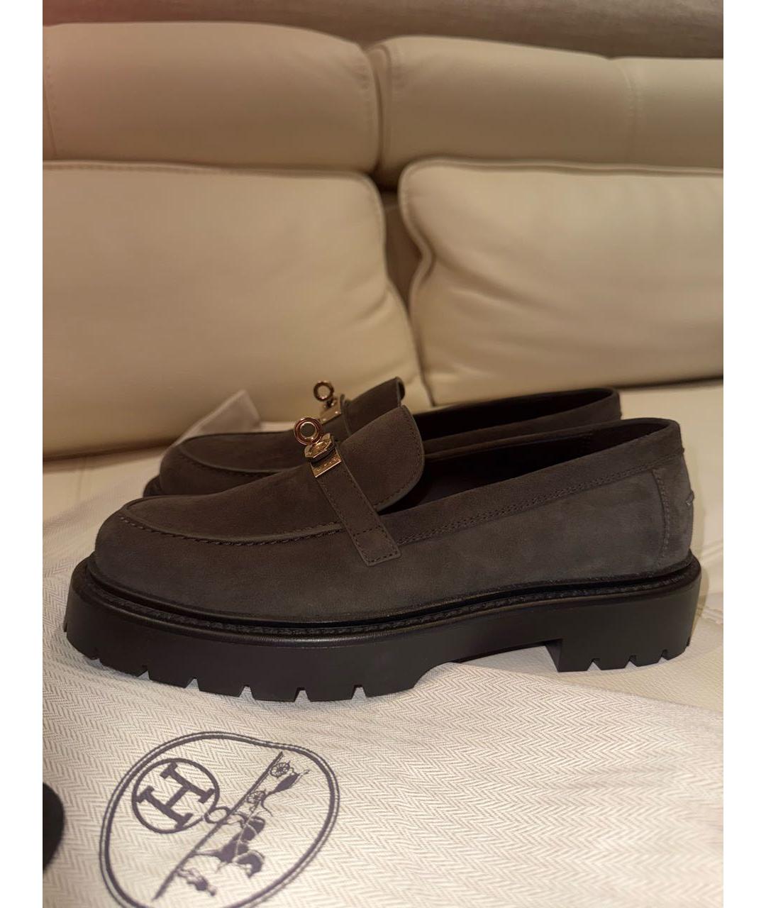HERMES Хаки замшевые лоферы, фото 7