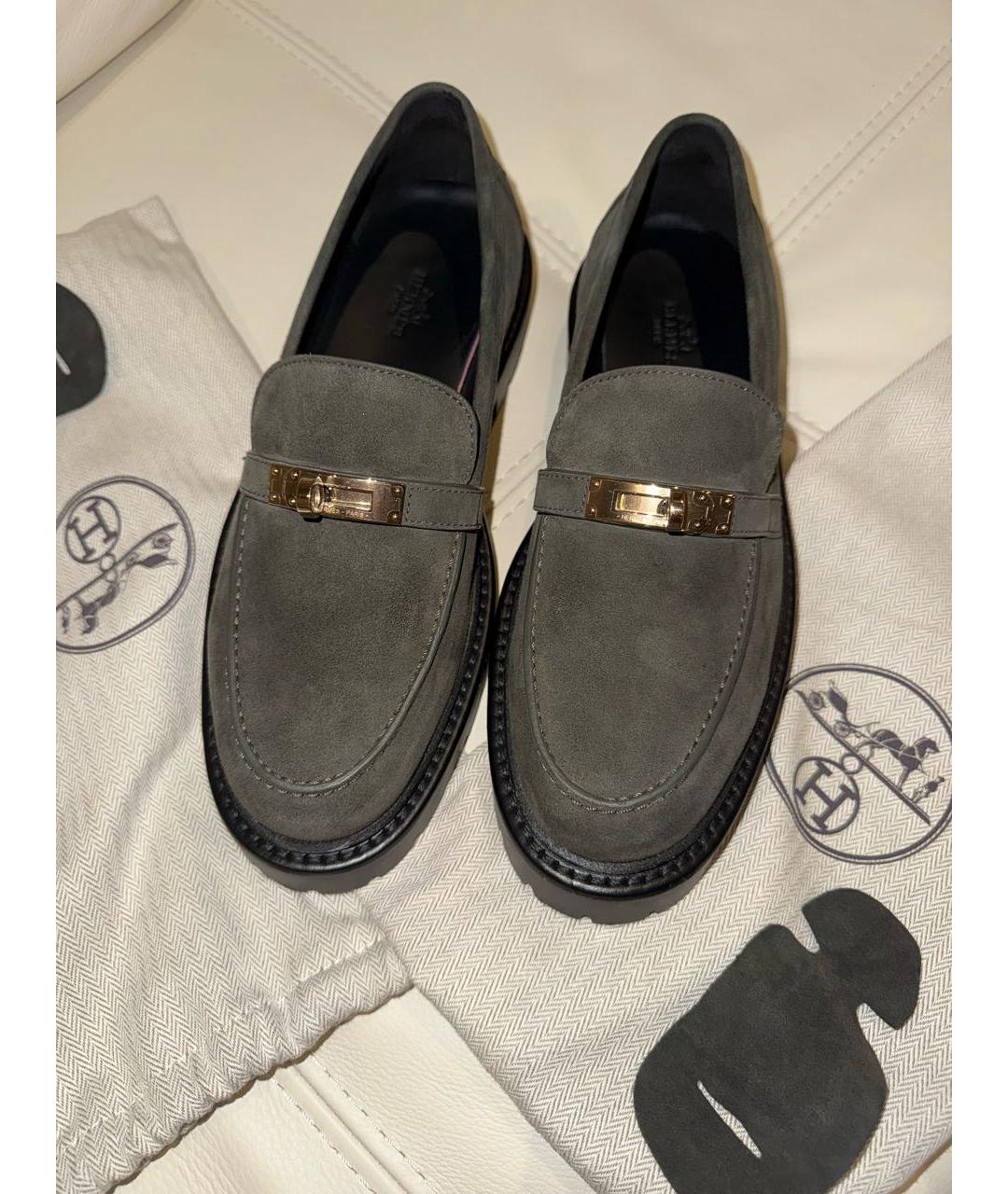 HERMES Хаки замшевые лоферы, фото 2