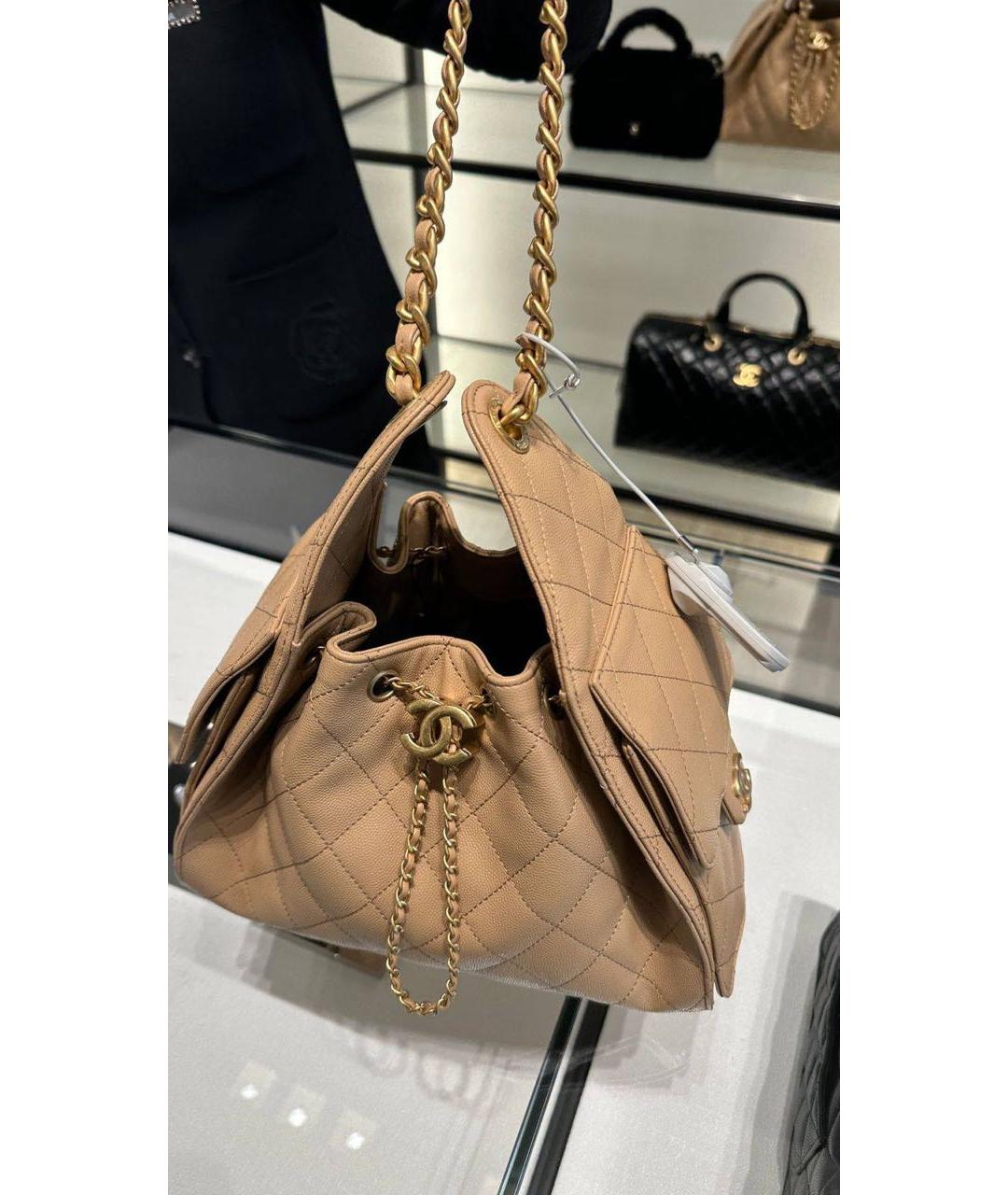 CHANEL Бежевая кожаная сумка через плечо, фото 3