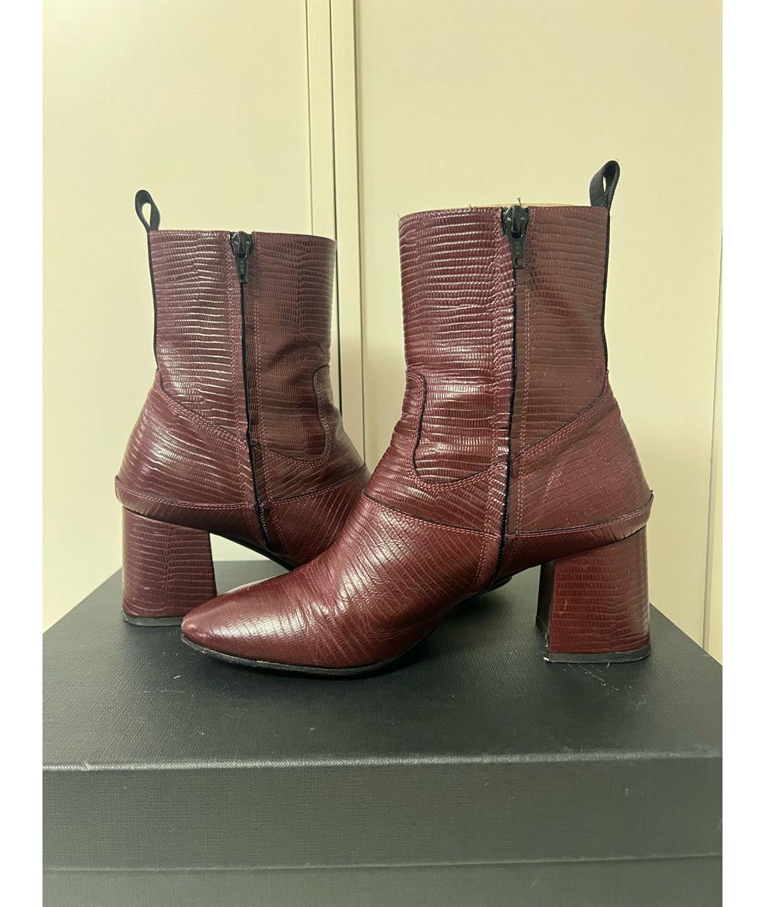 MCQ ALEXANDER MCQUEEN Бордовые кожаные ботильоны, фото 2