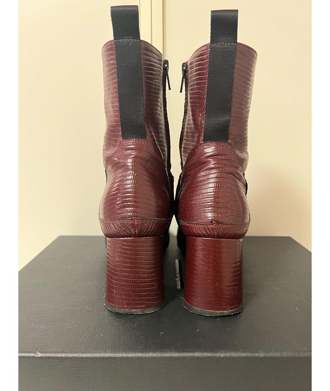 MCQ ALEXANDER MCQUEEN Бордовые кожаные ботильоны, фото 4