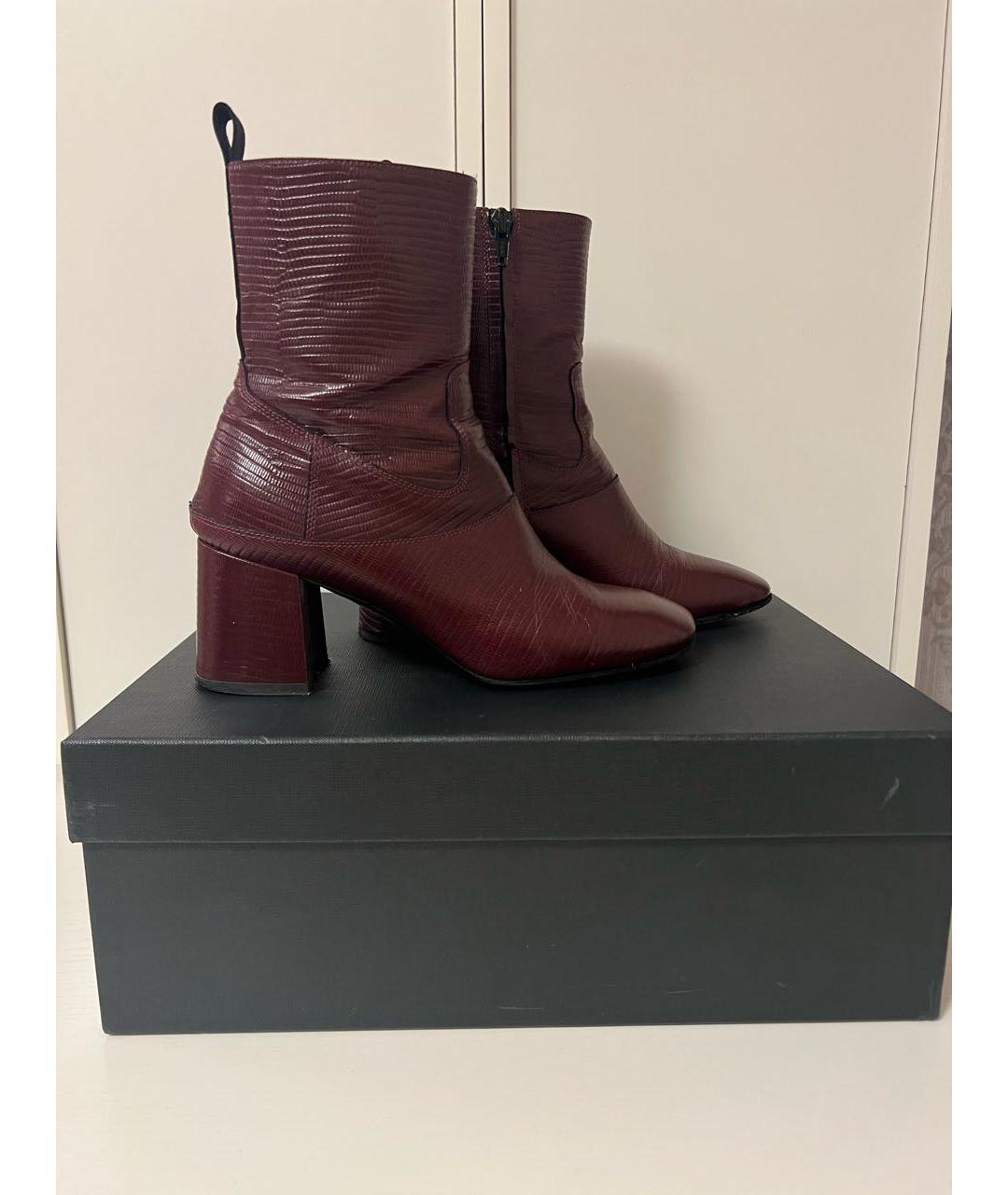 MCQ ALEXANDER MCQUEEN Бордовые кожаные ботильоны, фото 7