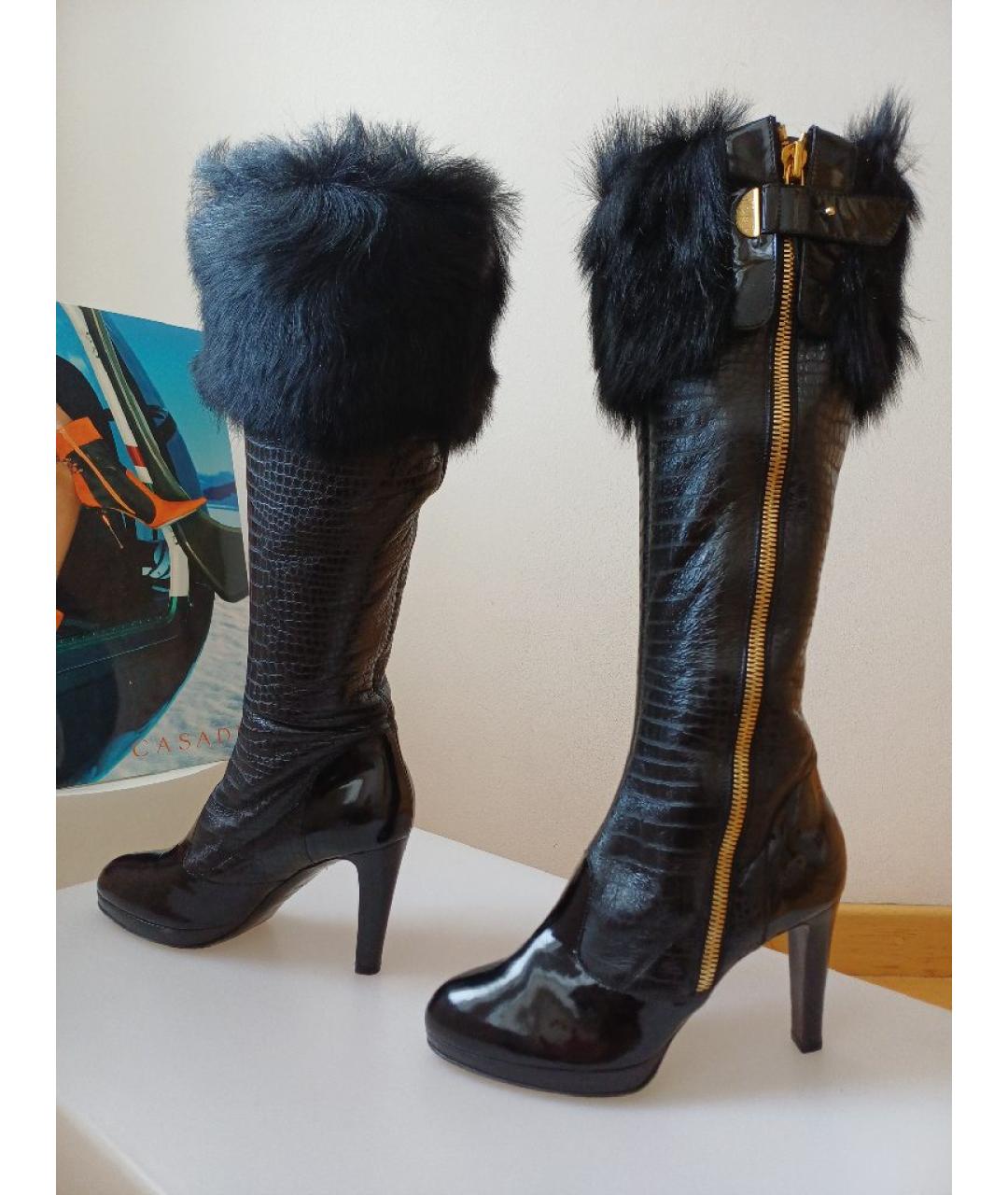 SERGIO ROSSI Черные кожаные сапоги, фото 2