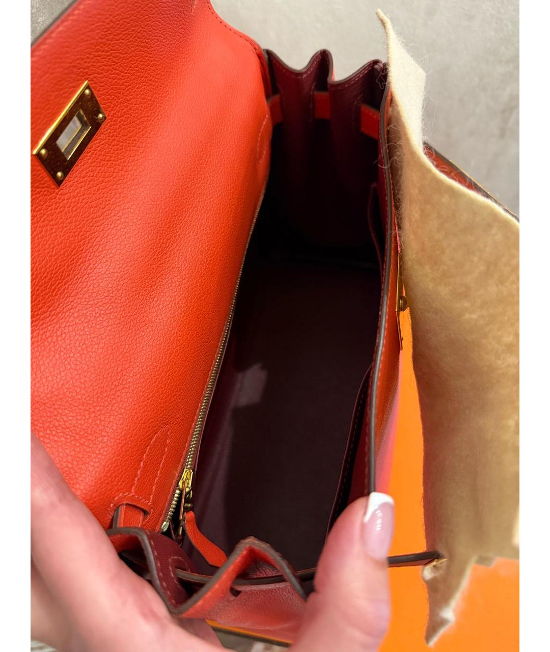 HERMES Коралловая кожаная сумка с короткими ручками, фото 4