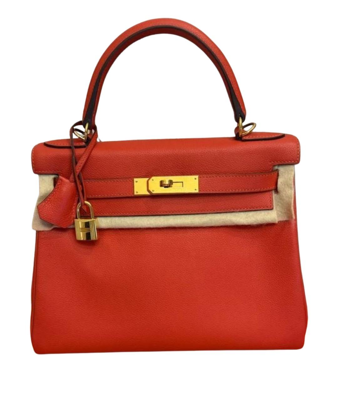 HERMES Коралловая кожаная сумка с короткими ручками, фото 1