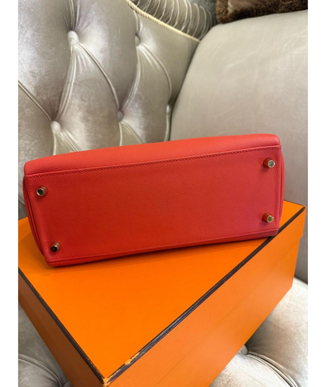 HERMES Коралловая кожаная сумка с короткими ручками, фото 6