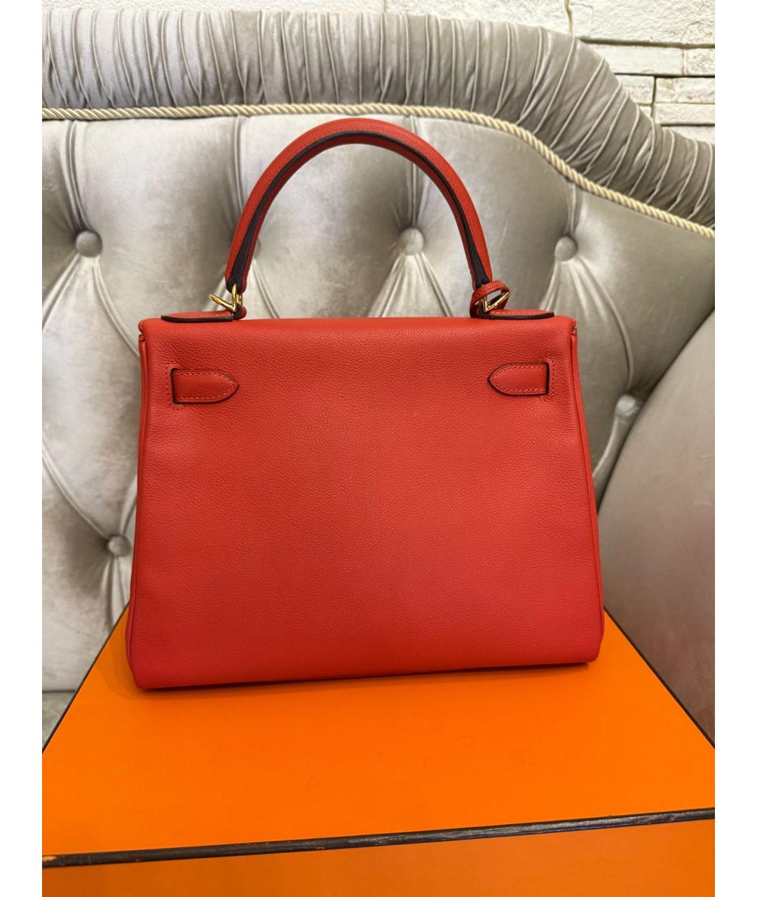 HERMES Коралловая кожаная сумка с короткими ручками, фото 3