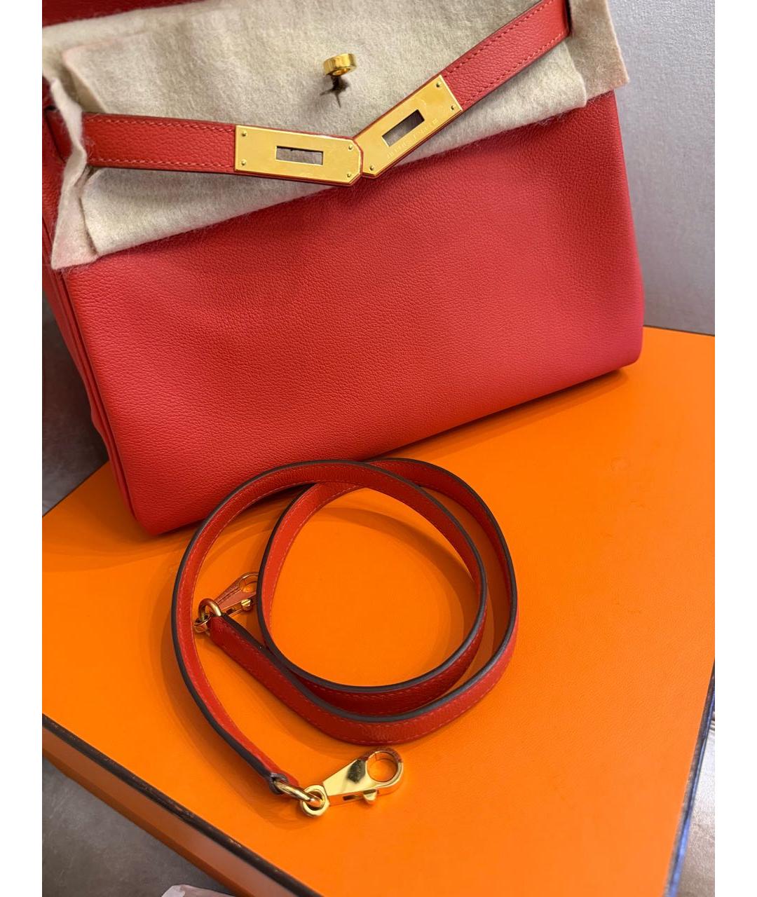 HERMES Коралловая кожаная сумка с короткими ручками, фото 5