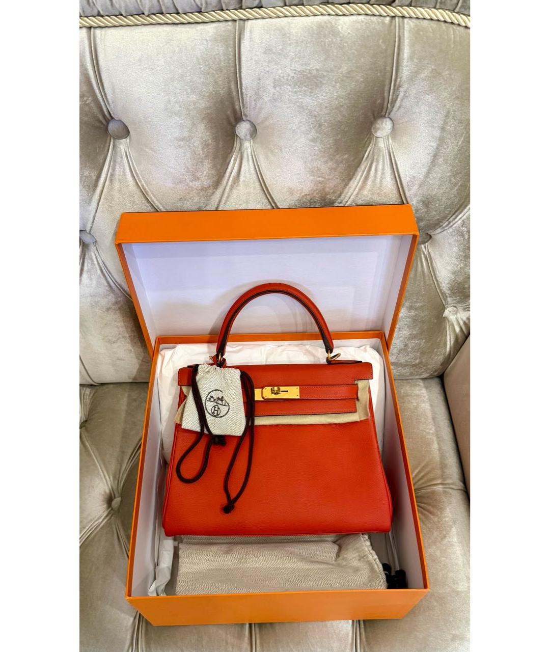 HERMES Коралловая кожаная сумка с короткими ручками, фото 8